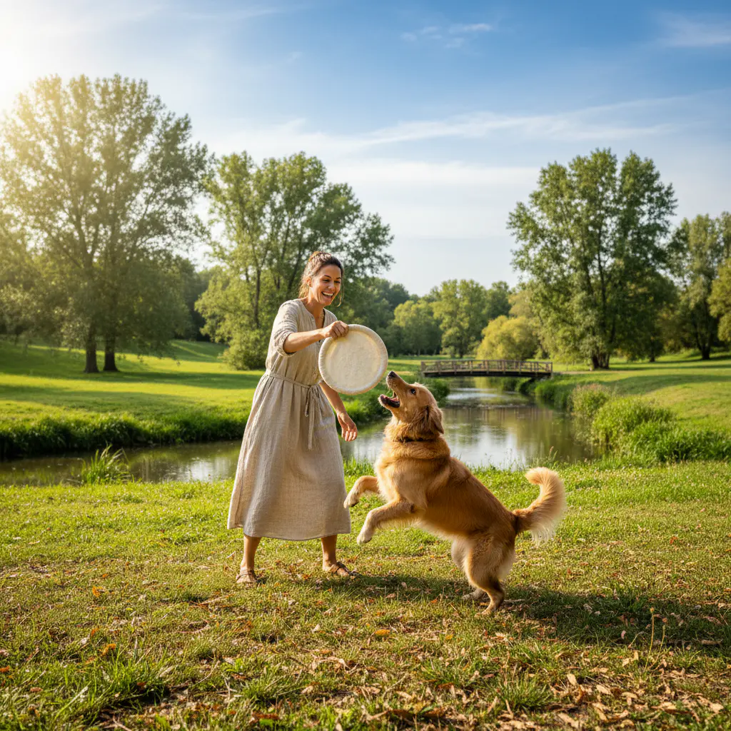 Happy owner and dog